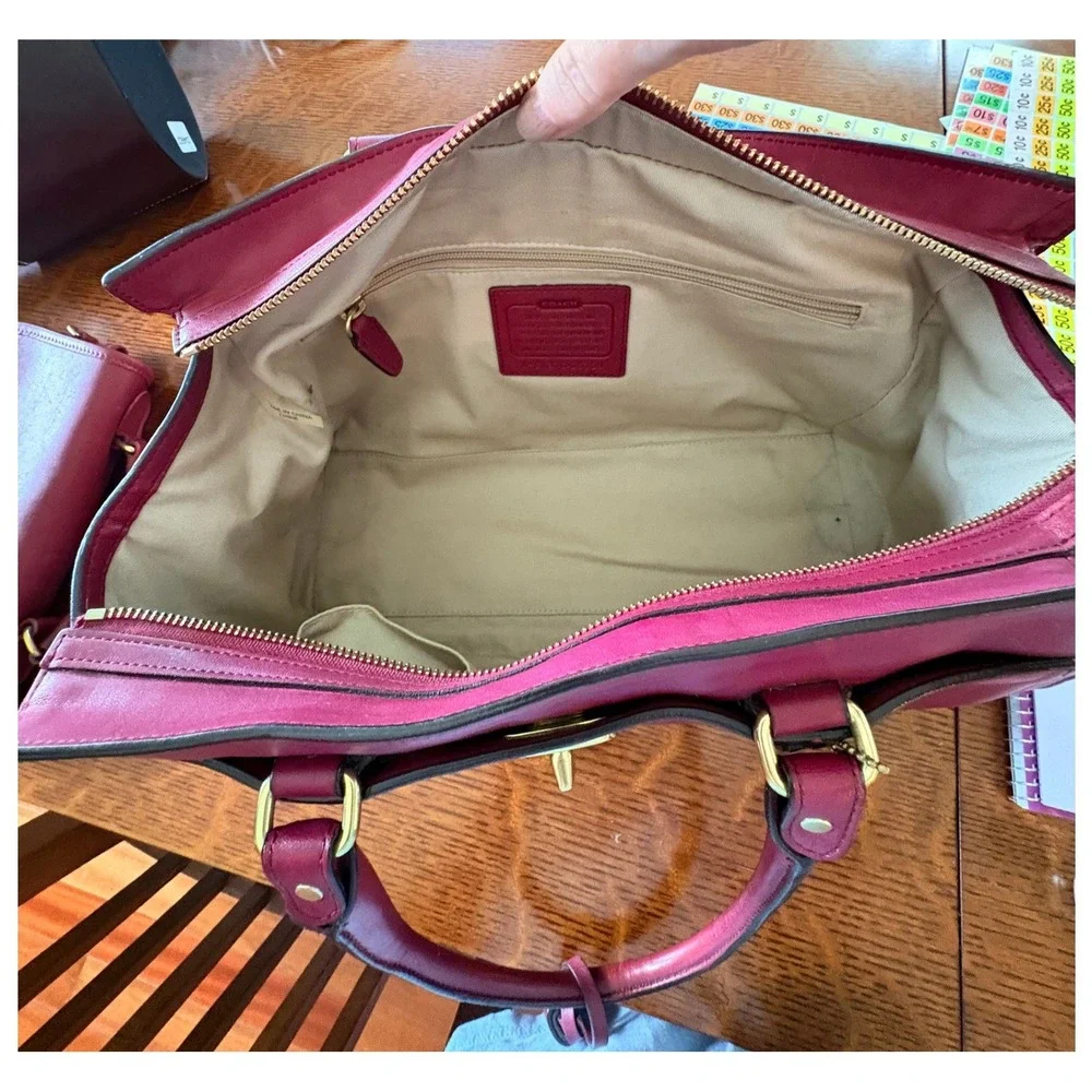 Coach Madison Satchel Magenta Pink Leather Handbag 25359 Brass Hardware